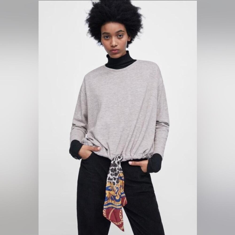 Zara basic drawstring hem pullover tie scarf